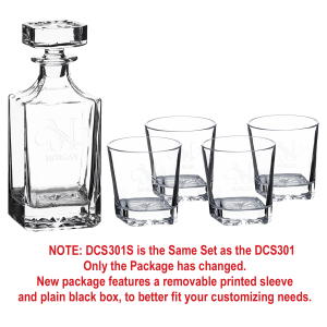 Polar Camel 750mL Square Glass Decanter Set with Four 11 oz. Rocks Glasses in Black Gift Box with Printed Paper Sleeve - Test - No Tiers