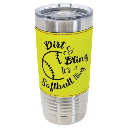 Polar Camel 20 oz. Softball Leather Tumbler with Slider Lid