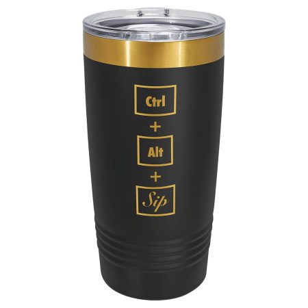 Polar Camel 20 oz. Black/Bright Gold ION-Plated Ringneck Tumbler with Slider Lid