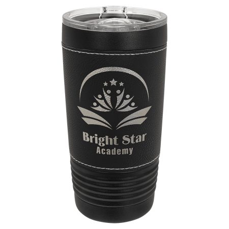 Polar Camel 20 oz. Black with Black/Silver Leatherette Tumbler with Slider Lid