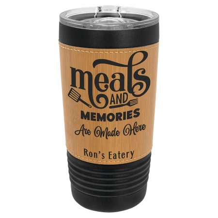 Polar Camel 20 oz. Black with Bamboo Leatherette Tumbler with Slider Lid