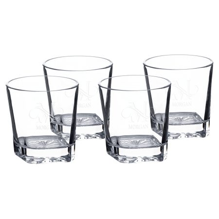 Four Polar Camel 11 oz. Square Rocks Glasses in Black Gift Box with Printed Paper Sleeve