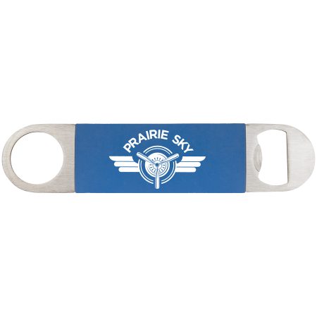 1 1/2" x 7" Blue/White Bottle Opener with Silicone Grip
