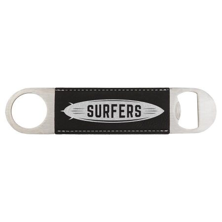 1 1/2" x 7" Black/Silver Laserable Leatherette Bottle Opener