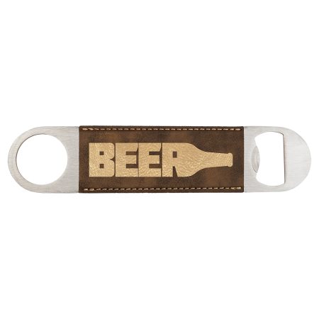 1 1/2" x 7" Rustic/Gold Laserable Leatherette Bottle Opener