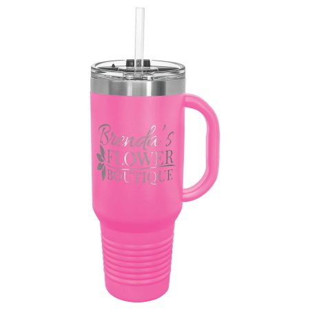 Polar Camel 40 oz. Pink Travel Mug with Snap Lid & Straw