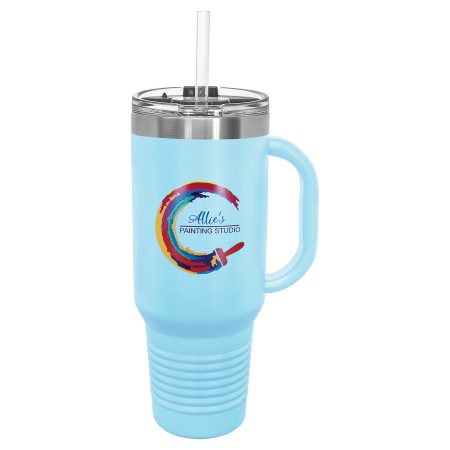 Polar Camel 40 oz. Light Blue Travel Mug with Snap Lid & Straw