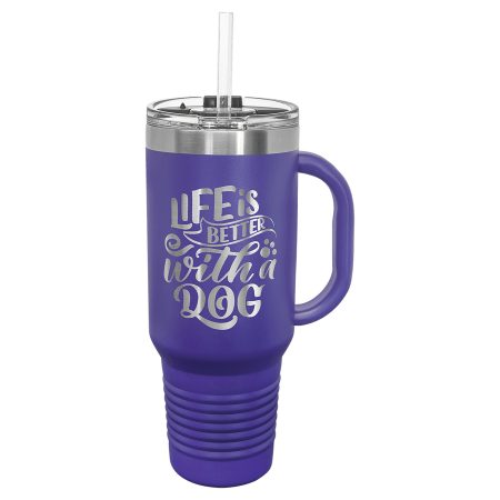 Polar Camel 40 oz. Purple Travel Mug with Snap Lid & Straw