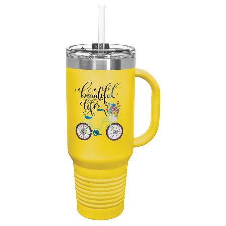 Polar Camel 40 oz. Yellow Travel Mug with Snap Lid & Straw