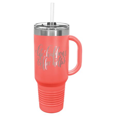 Polar Camel 40 oz. Coral Travel Mug with Snap Lid & Straw