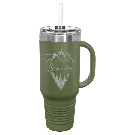 Polar Camel 40 oz. Olive Green Travel Mug with Snap Lid & Straw