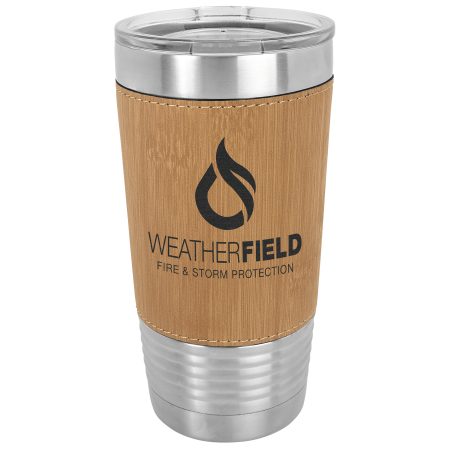 Polar Camel 20 oz. Bamboo Leatherette Grip Tumbler with Standard Lid