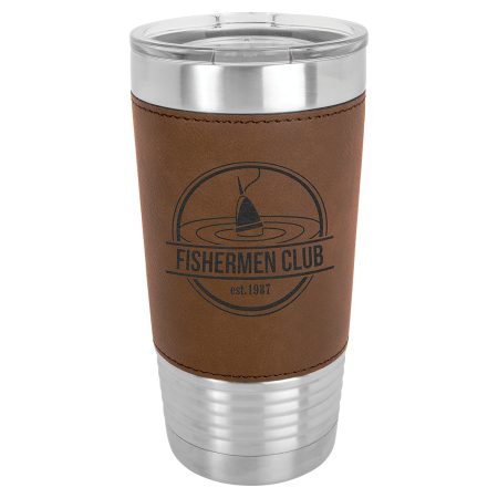 Polar Camel 20 oz. Dark Brown Leatherette Grip Tumbler with Standard Lid
