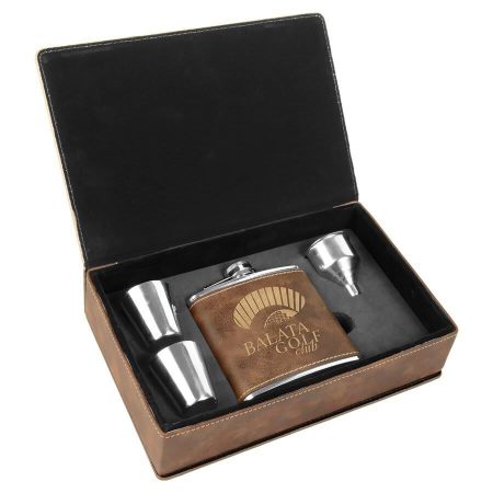 6 oz. Rustic/Gold Laserable Leatherette Flask Gift Set