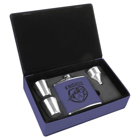 6 oz. Purple Laserable Leatherette Flask Gift Set