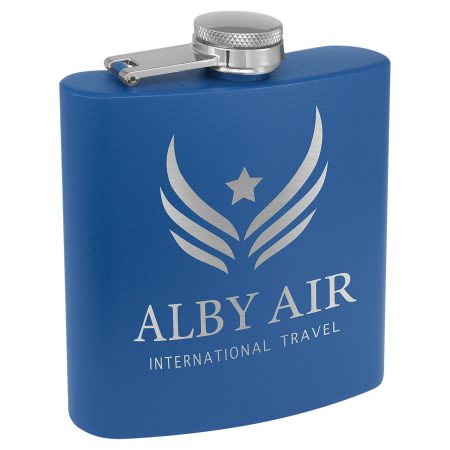 6 oz. Matte Royal Blue Powder Coated Laserable Stainless Steel Flask