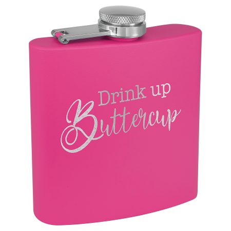 6 oz. Matte Pink Powder Coated Laserable Stainless Steel Flask