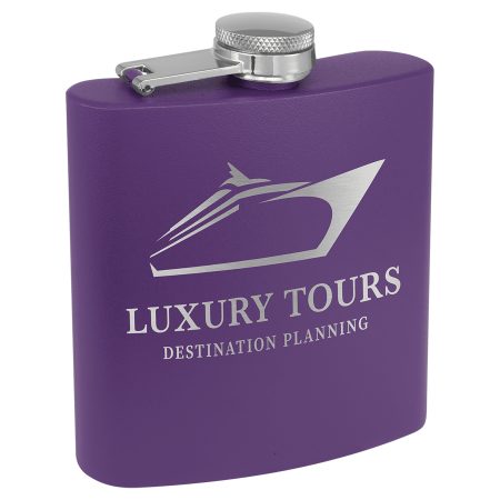 6 oz. Matte Purple Powder Coated Laserable Stainless Steel Flask