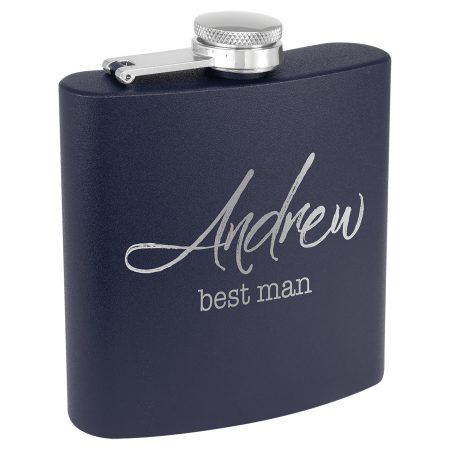 6 oz. Matte Navy Blue Powder Coated Laserable Stainless Steel Flask
