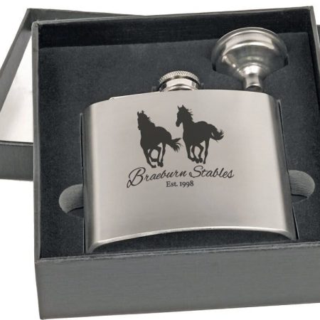 6 oz. Stainless Steel Flask Set in Black Presentation Box
