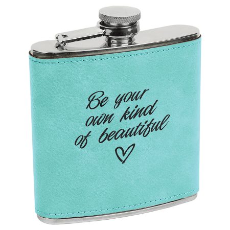 6 oz. Teal Laserable Leatherette Stainless Steel Flask