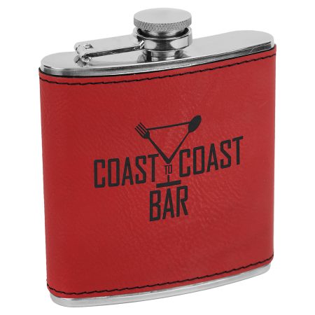 6 oz. Red Laserable Leatherette Stainless Steel Flask