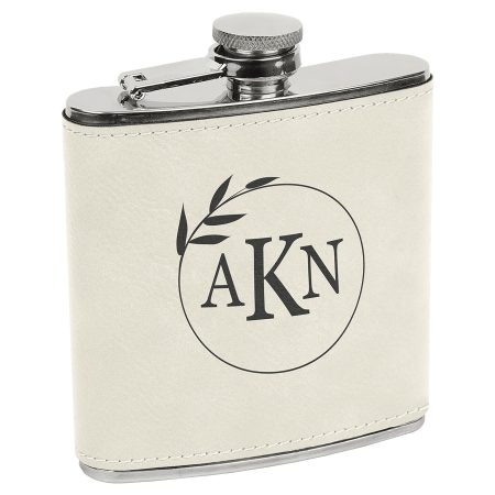 6 oz. White/Black Laserable Leatherette Stainless Steel Flask