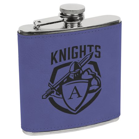 6 oz. Purple/Black Laserable Leatherette Stainless Steel Flask