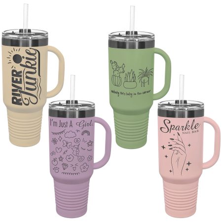Polar Camel 40 oz. Pastel/Ghost Black Travel Mug with Handle & Straw Sample Set