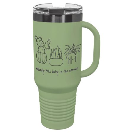 Polar Camel 40 oz. Summer Sage/Ghost Black Travel Mug with Handle & Straw