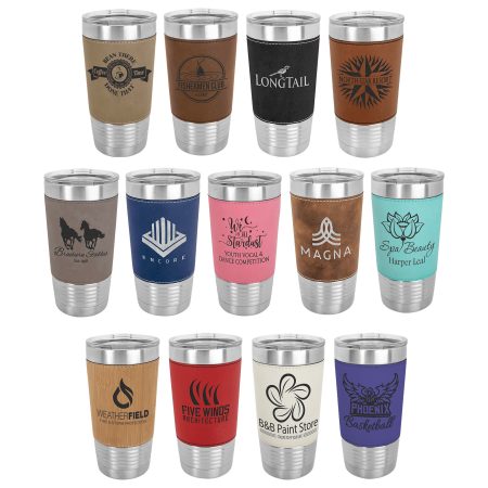 Polar Camel 20 oz. Laserable Leatherette Tumbler with Clear Lid Sample Set