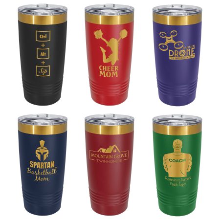 Polar Camel 20 oz. Bright Gold ION-Plated Tumbler with Slider Lid Sample   Set