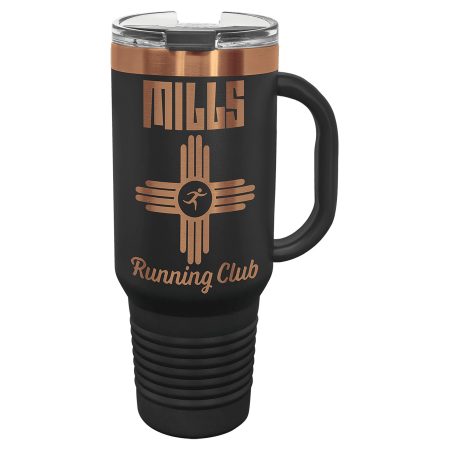 Polar Camel 40 oz. Black/Rose Gold Travel Mug with Handle & Straw