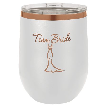 Polar Camel 12 oz. White/Rose Gold Stemless Wine Tumbler with Standard Lid