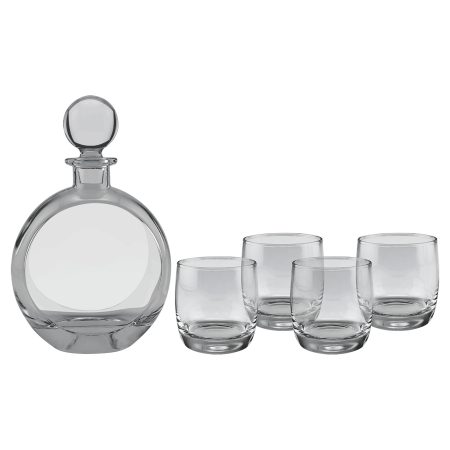 Polar Camel 750 mL Flat Round Glass Decanter Set with Four DG302S          10 oz. Rocks Glasses in Black Gift Box with Printed Paper Sleeve