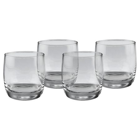 Four Polar Camel 10 oz. Round Rocks Glasses in Black Gift Box with Printed Paper Sleeve