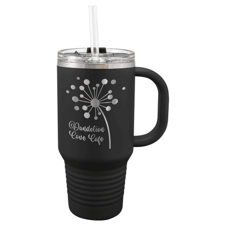 Polar Camel 32 oz. Black Travel Mug with Snap Lid & Straw
