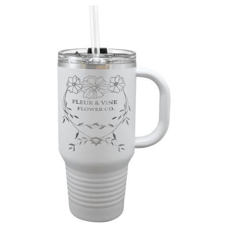 Polar Camel 32 oz. White Travel Mug with Snap Lid and Straw