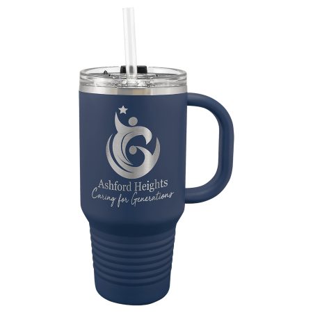 Polar Camel 32 oz. Navy Blue Travel Mug with Snap Lid and Straw
