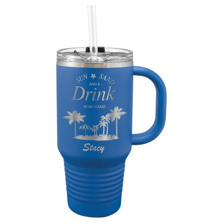 Polar Camel 32 oz. Royal Blue Travel Mug with Snap Lid and Straw