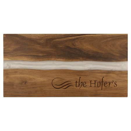 18" x 9" Acacia with White Pearl Resin Serving Board