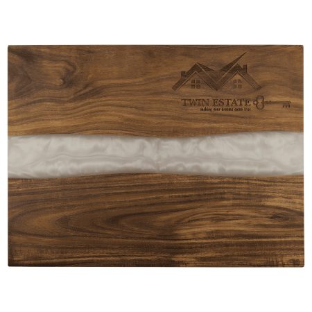 15 3/4" x 11 3/4" Acacia with White Pearl Resin Serving Board